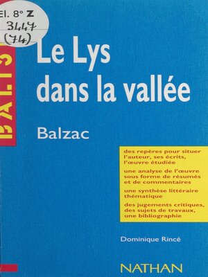 cover image of Le lys dans la vallée